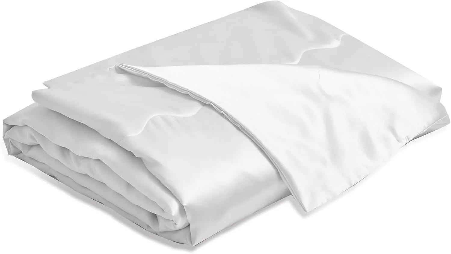 پتوی ساتن YASMENG 200 x 200 سانتی متر سفید - پتوی خنک کننده ابریشمی تابستانی برای تخت، مبل، کاناپه و مسافرت