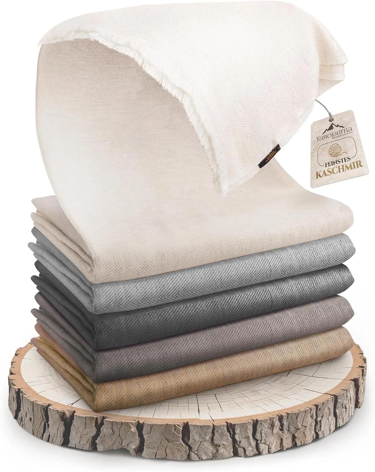پتو ترمه Yanopurna - پتو مبل بافت دستی ساخته شده از 100% پشم ترمه - 135 x 270 سانتی متر، پتوی نرم و دنج بژ رنگ برای مبل و صندلی - ساخت نپال
