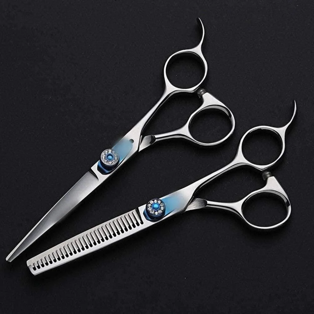 قیچی آرایشگری یاقوت کبود 6 اینچی، ست قیچی آرایشگری، قیچی های تخت و دندانه دار، قیچی های آرایشگری