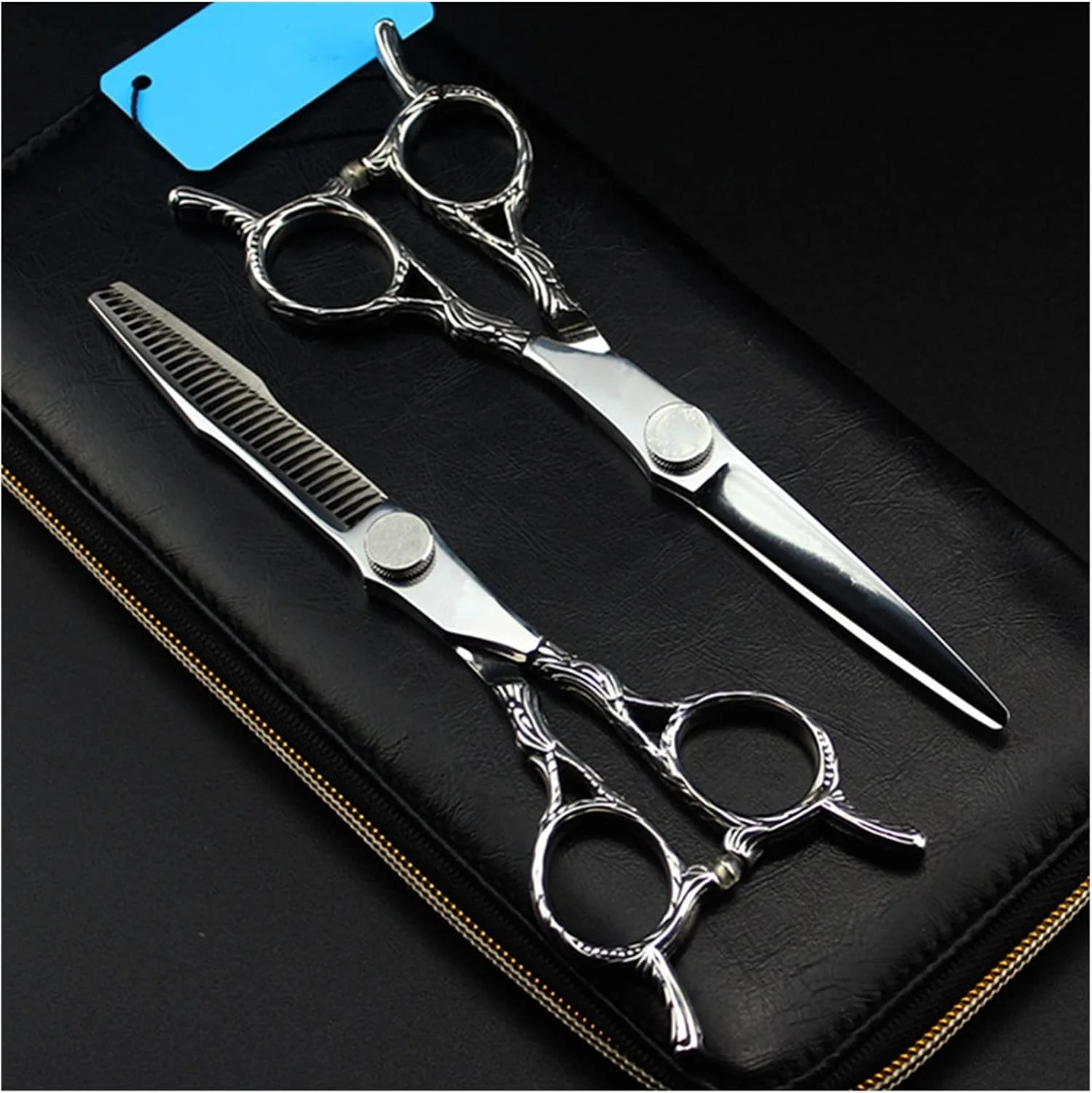 قیچی آرایشگری دم دوتایی رترو 6 اینچی 440c، قیچی آرایشگری، قیچی پیتاژ، قیچی آرایشگری، قیچی کوتاهی مو، ست با کیف-B