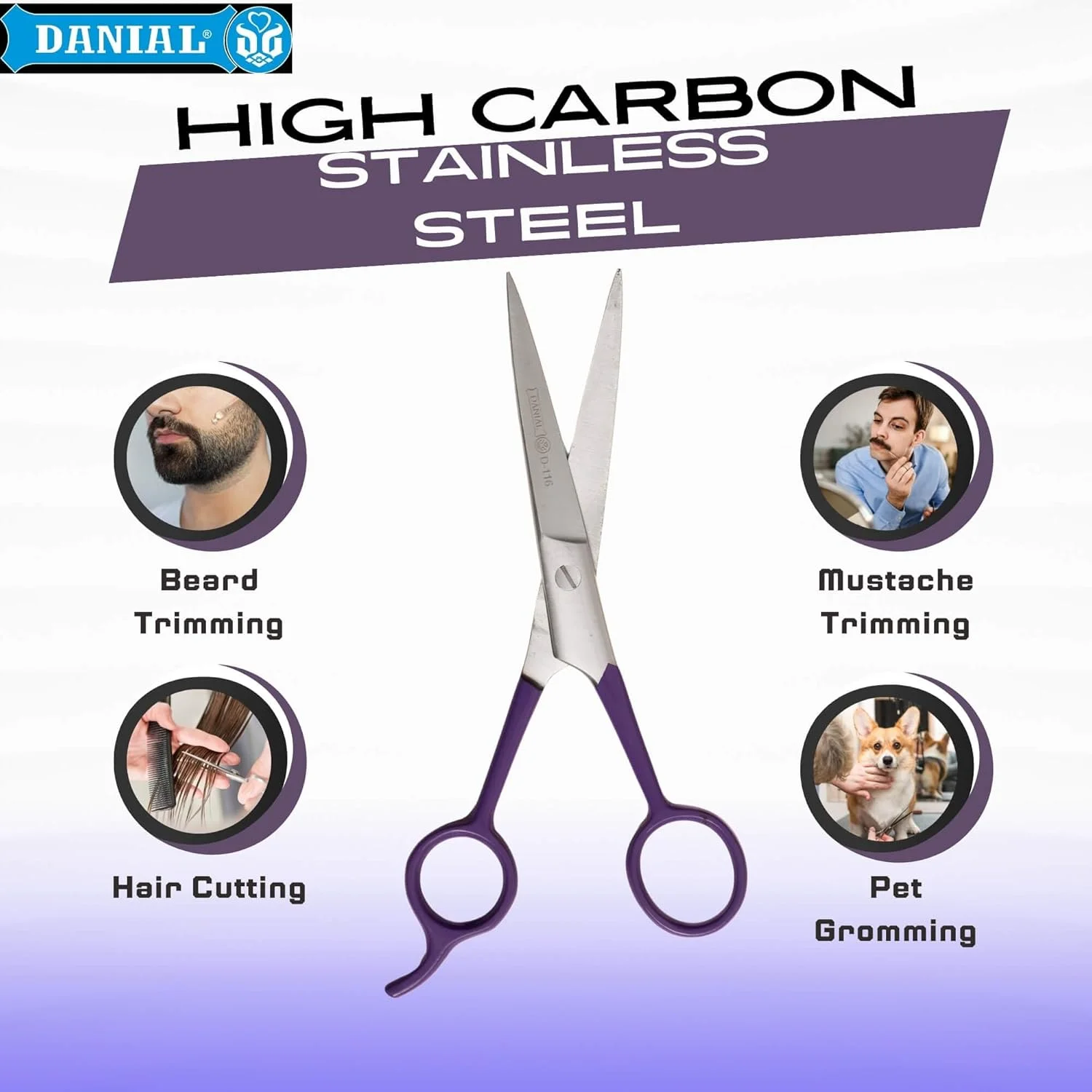 قیچی آرایشگری استیل 6 اینچی دانیال مدل D116 - مناسب برای اصلاح حرفه ای مو، ریش و سبیل آقایان و بانوان (5.5 اینچ)