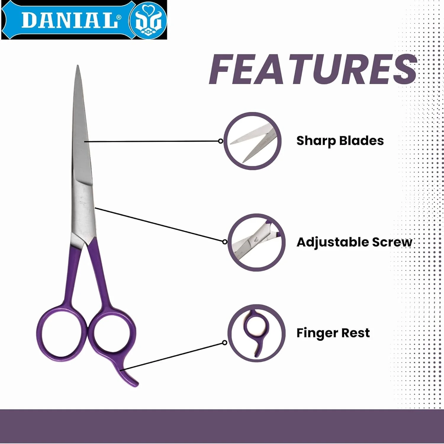 قیچی آرایشگری استیل 6 اینچی دانیال مدل D116 - مناسب برای اصلاح حرفه ای مو، ریش و سبیل آقایان و بانوان (5.5 اینچ)