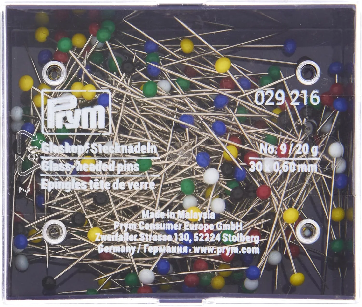 سنجاق ته گرد شیشه ای پریم PRYM_029216-1 شماره 9 رنگارنگ 0.60 x 30 میلی متر