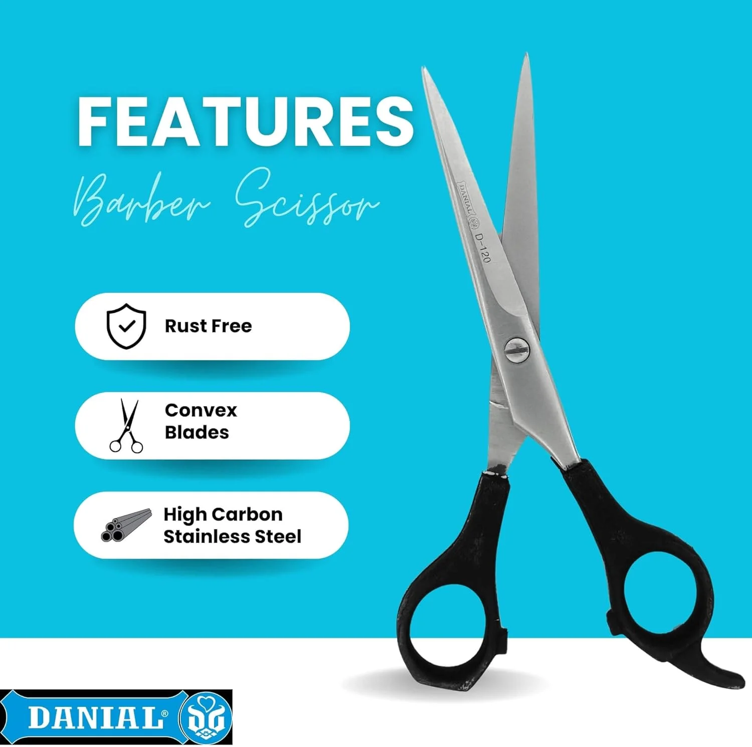 قیچی آرایشگری استیل 6 اینچی دانیال برای برش حرفه ای مو - ایده آل برای پیرایش مو، ریش و سبیل آقایان و بانوان