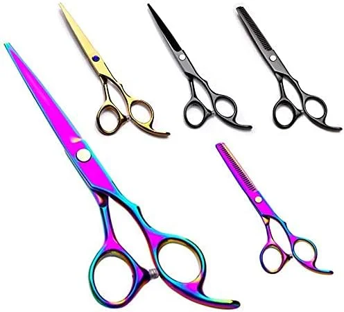 قیچی آرایشگری مو، ابزار استایلینگ و کوتاهی مو 6 اینچی، قیچی آرایشگری استیل ضد زنگ سالن، تیغه های تخت معمولی، قیچی آرایشگری (16) (رنگ: 5)