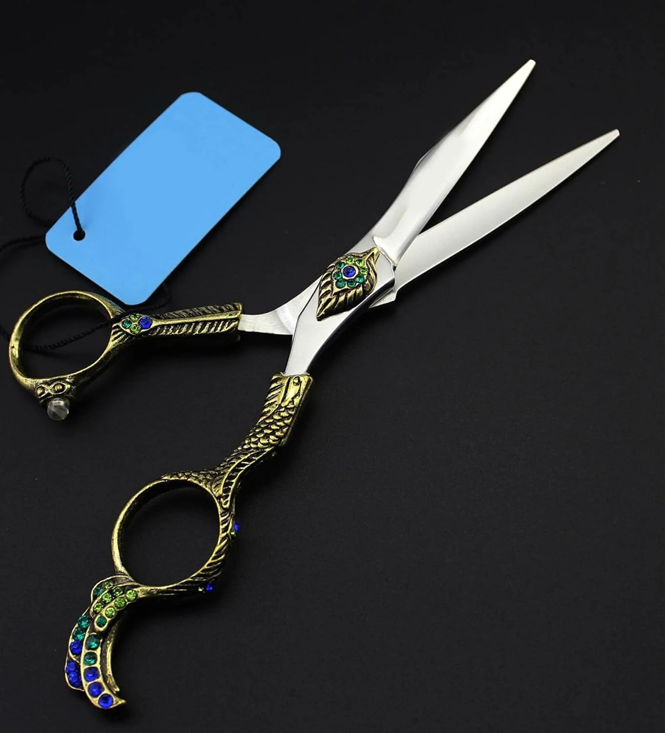 ست قیچی آرایشگری رترو شامل قیچی کوتاهی مو، قیچی پیتاژ و ابزار آرایشگری (پیتاژ)