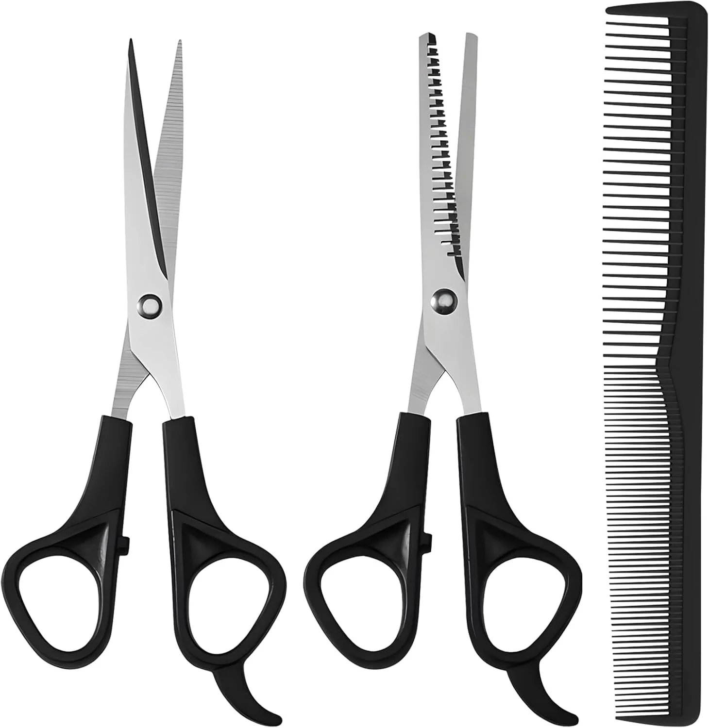 ست قیچی آرایشگری، قیچی پیتاژ و شانه، 2 عدد قیچی آرایشگری حرفه ای 6 اینچی استیل ضد زنگ با تیغه های تیز و 1 عدد شانه برای موی مردان، زنان، کودکان و حیوانات خانگی - مشکی ست قیچی آرایشگری، قیچی پیتاژ و شانه، 2 عدد قیچی آرایشگری حرفه ای 6 اینچی استیل ضد زنگ با تیغه های تیز و 1 عدد شانه برای موی مردان، زنان، کودکان و حیوانات خانگی - مشکی