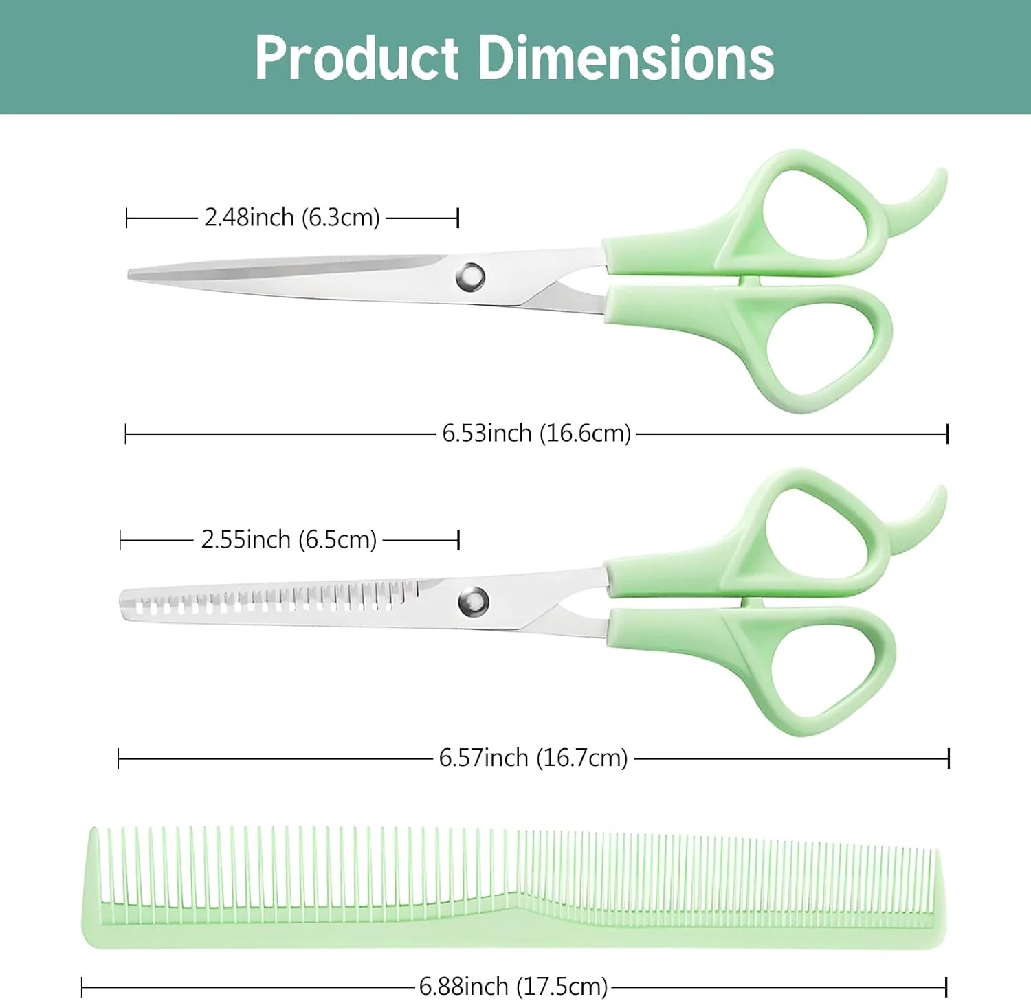 ست قیچی آرایشگری و شانه، 2 عدد قیچی استیل ضد زنگ حرفه ای 6 اینچی با تیغه های تیز و 1 عدد شانه برای موی مردان، زنان، کودکان و حیوانات خانگی - سبز