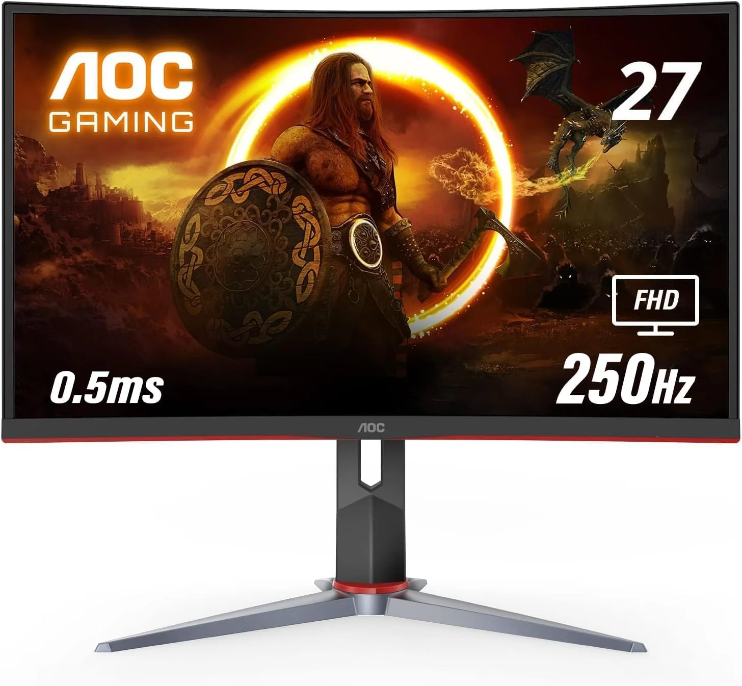مانیتور گیمینگ فوق سریع خمیده بدون قاب AOC C27G2Z2 با اندازه 27 اینچ (68.6 سانتی متر)، FHD 1920 X 1080، نرخ تازه سازی 250 هرتز، زمان پاسخگویی 0.5 میلی ثانیه، HDMI، Adaptive Sync، پایه قابل تنظیم ارتفاع، High Dynamic Range، G-MENU، مشکی