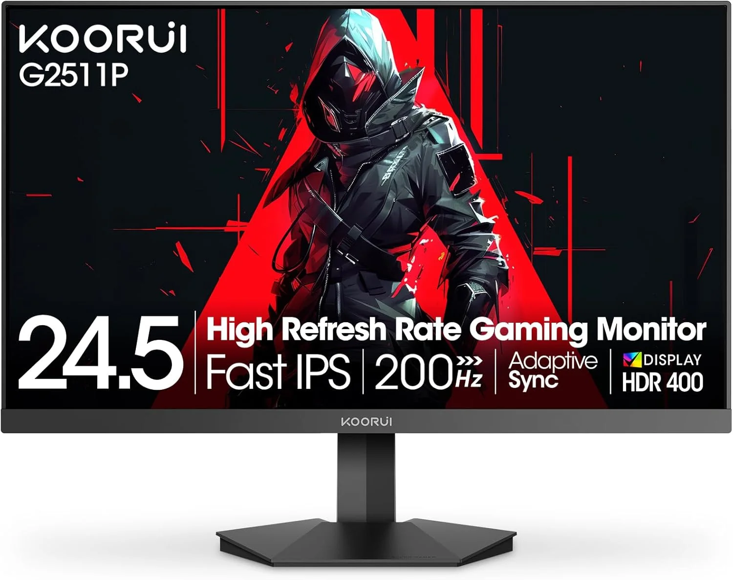 مانیتور گیمینگ ۲۵ اینچی KOORUI، مانیتور کامپیوتر ۱۷۰ هرتز FHD 1080p، زمان پاسخگویی ۱ میلی‌ثانیه GTG، Adaptive G-Sync، FreeSync Premium، ۳ طرف بدون حاشیه، ۲ عدد HDMI، DisplayPort، مشکی، مدل 25E3A