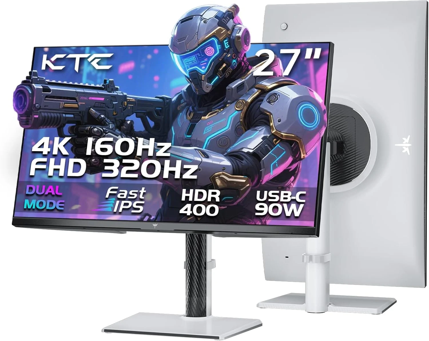 مانیتور گیمینگ 27 اینچ 4K کی تی سی، حالت دوگانه UHD 160 هرتز و FHD 300 هرتز، Fast IPS، HDR 400، Adaptive Sync، HDMI 2.1 و DP 1.4، Type-C 90W، قابلیت تنظیم ارتفاع عمودی، VESA، پشتیبانی از KVM، مدل H27P6