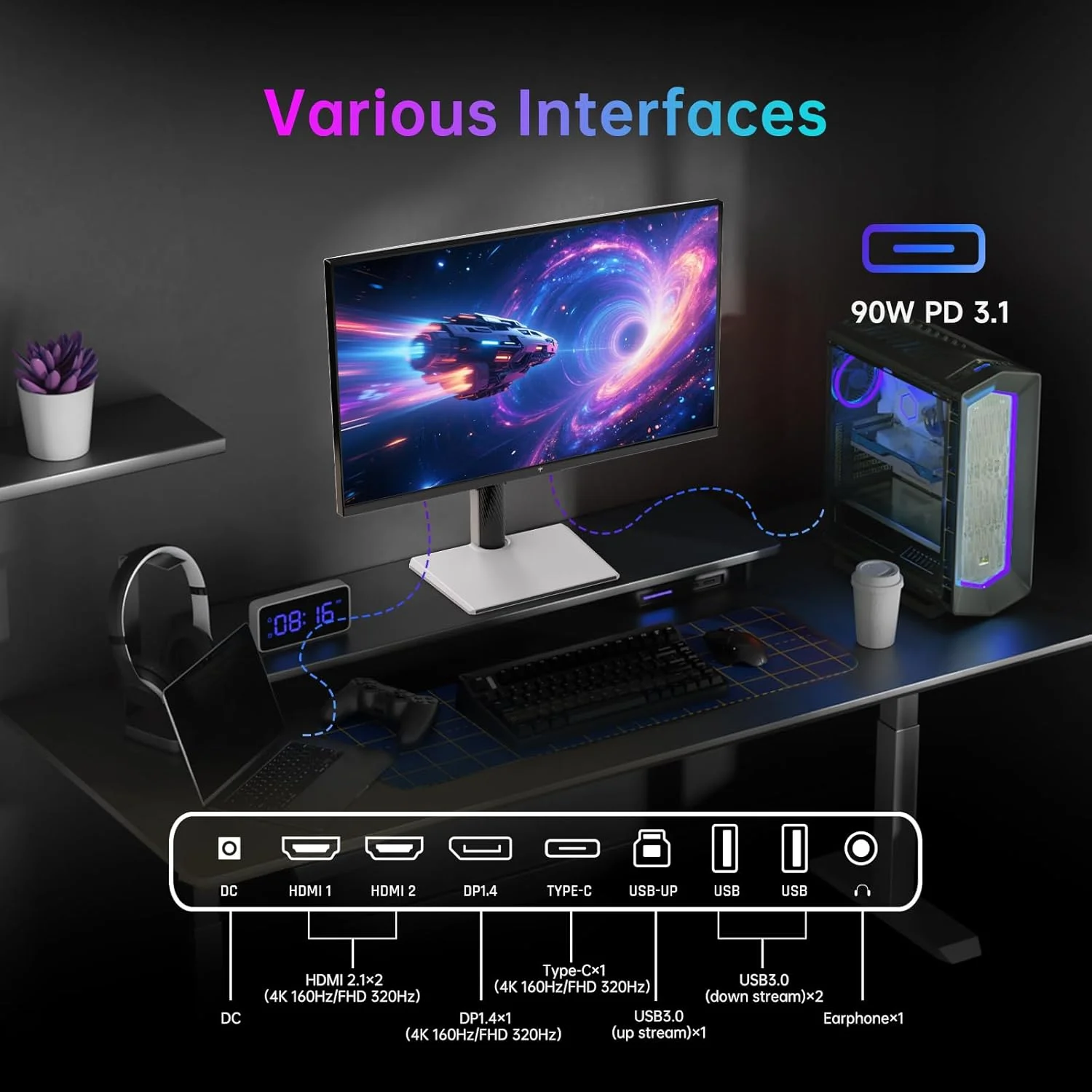 مانیتور گیمینگ 27 اینچ 4K کی تی سی، حالت دوگانه UHD 160 هرتز و FHD 300 هرتز، Fast IPS، HDR 400، Adaptive Sync، HDMI 2.1 و DP 1.4، Type-C 90W، قابلیت تنظیم ارتفاع عمودی، VESA، پشتیبانی از KVM، مدل H27P6