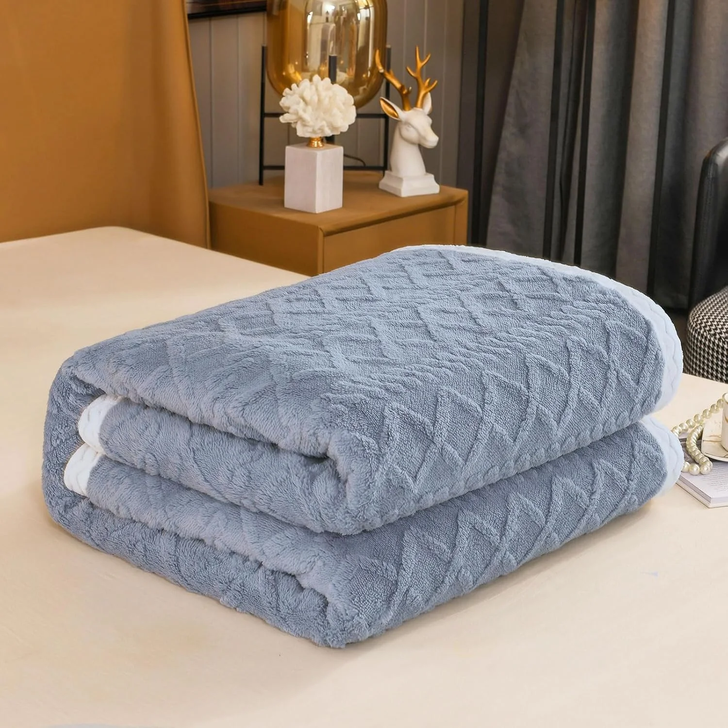 پتو پشم گوسفند مصنوعی Xrare Tafu، نرم و کرکی، سایز یک نفره، مناسب تخت، مبل، مسافرت و چرت زدن، آبی مه آلود 150x200 سانتی متر