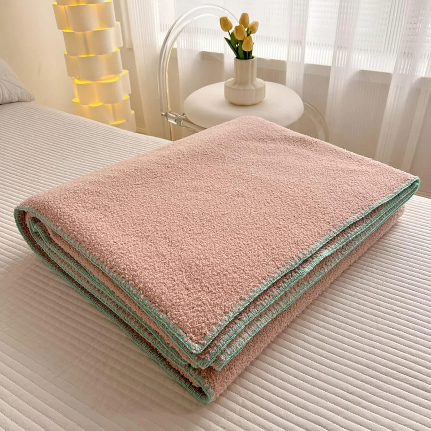 Xrare Soft Fleece Bed Blanket Single Size Feather Yarn Throw Blanket For Bed Travel Couch 150 x 200cm Pink