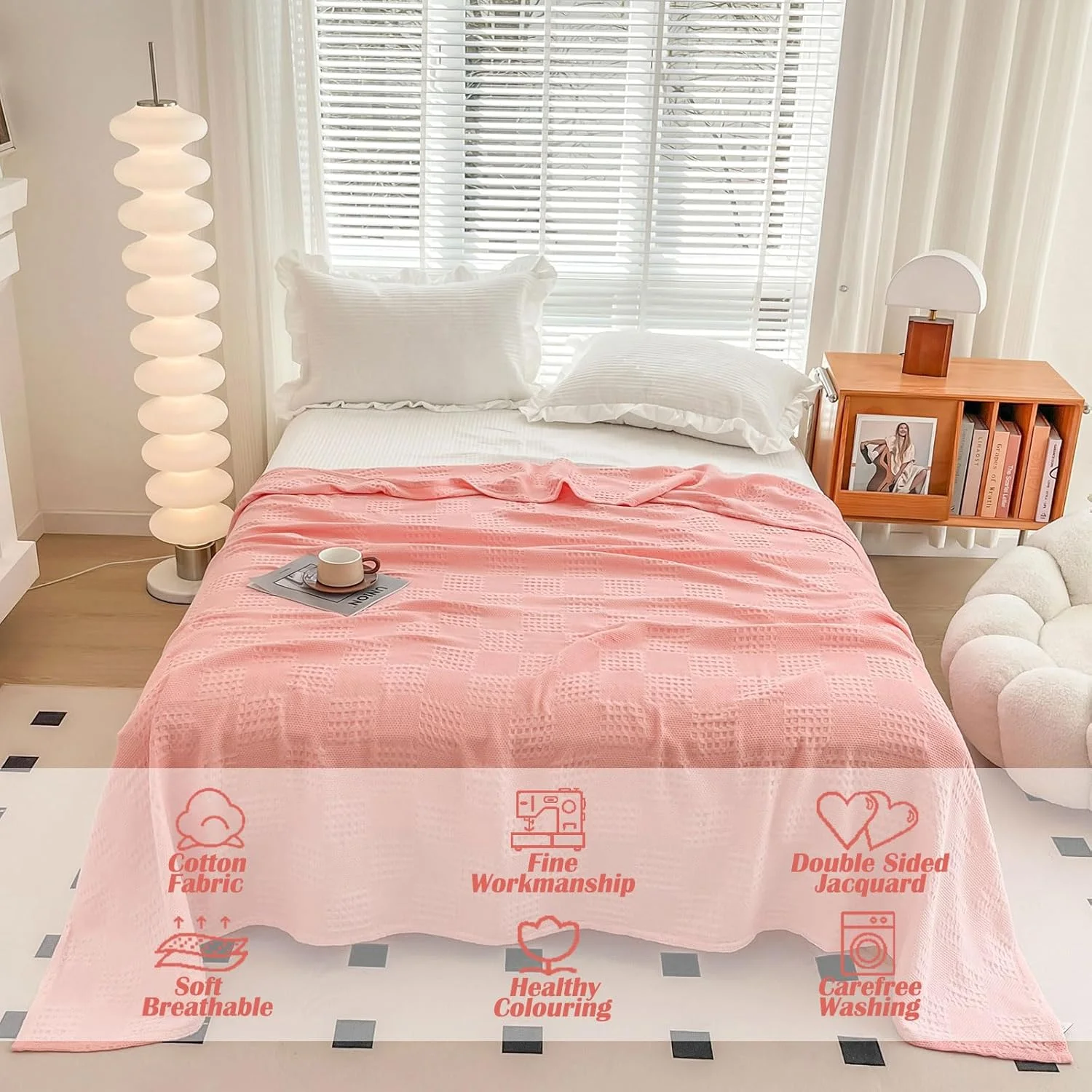 پتوی نخی توخالی Xrare، پتوی نازک تابستانی، سایز کینگ، مناسب تخت، مبل و چرت زدن، صورتی 200x230 سانتی متر پتوی نخی توخالی Xrare، پتوی نازک تابستانی، سایز کینگ، مناسب تخت، مبل و چرت زدن، صورتی 200x230 سانتی متر