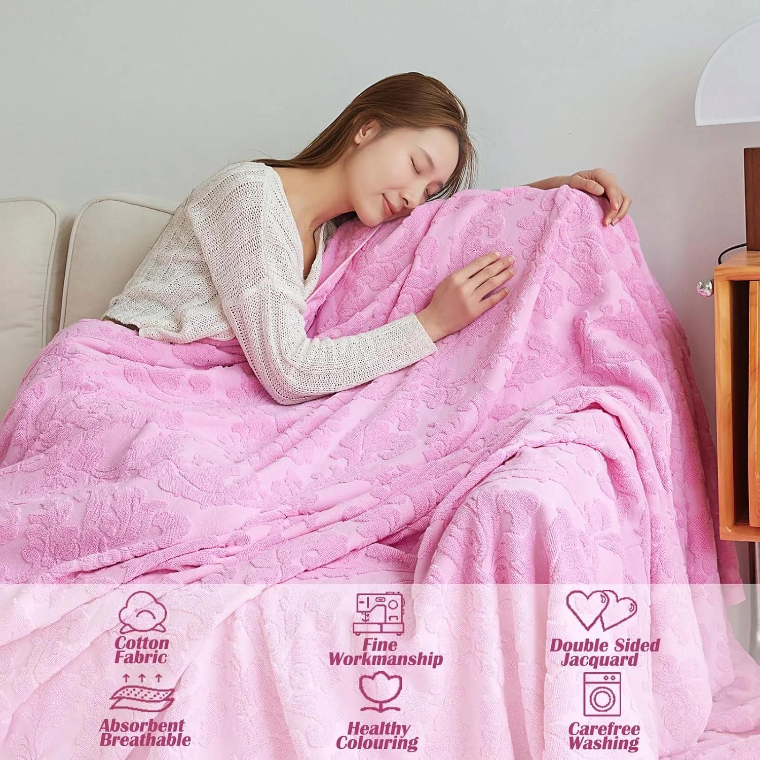 پتو ژاکارد Xrare، پتو نخی نازک، سایز کینگ، مناسب برای چرت زدن روی مبل و تخت، صورتی 200 * 230 سانتی متر پتو ژاکارد Xrare، پتو نخی نازک، سایز کینگ، مناسب برای چرت زدن روی مبل و تخت، صورتی 200 * 230 سانتی متر