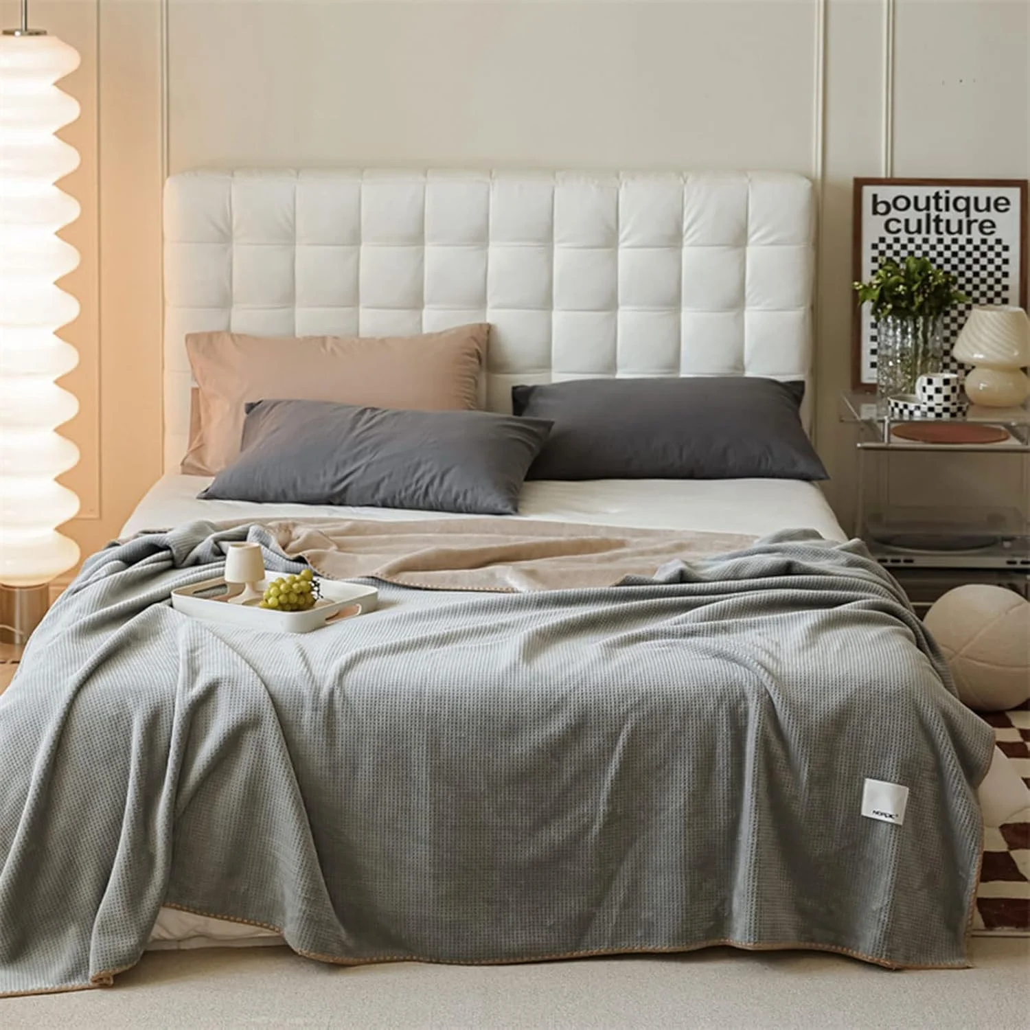 پتو تخت خوابی پلار وافل Xrare سایز دو نفره، پتو دو رو برای تخت، مسافرت، مبل، 180 در 200 سانتی متر، خاکستری-زردآلویی