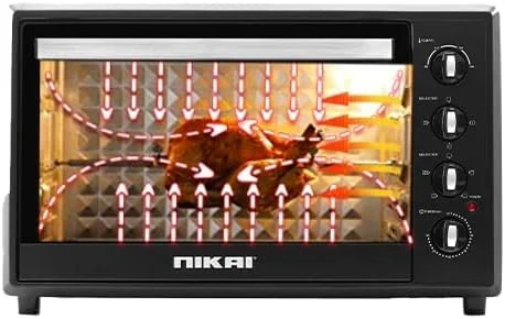 آون برقی نیکای 120 لیتری با شیشه دوجداره، آون توستر چندکاره با فن کانوکشن و جوجه گردان، عملکرد گرم نگهدارنده برای تست کردن/پخت/بریان کردن، مدل Nt1201Rcax، مشکی