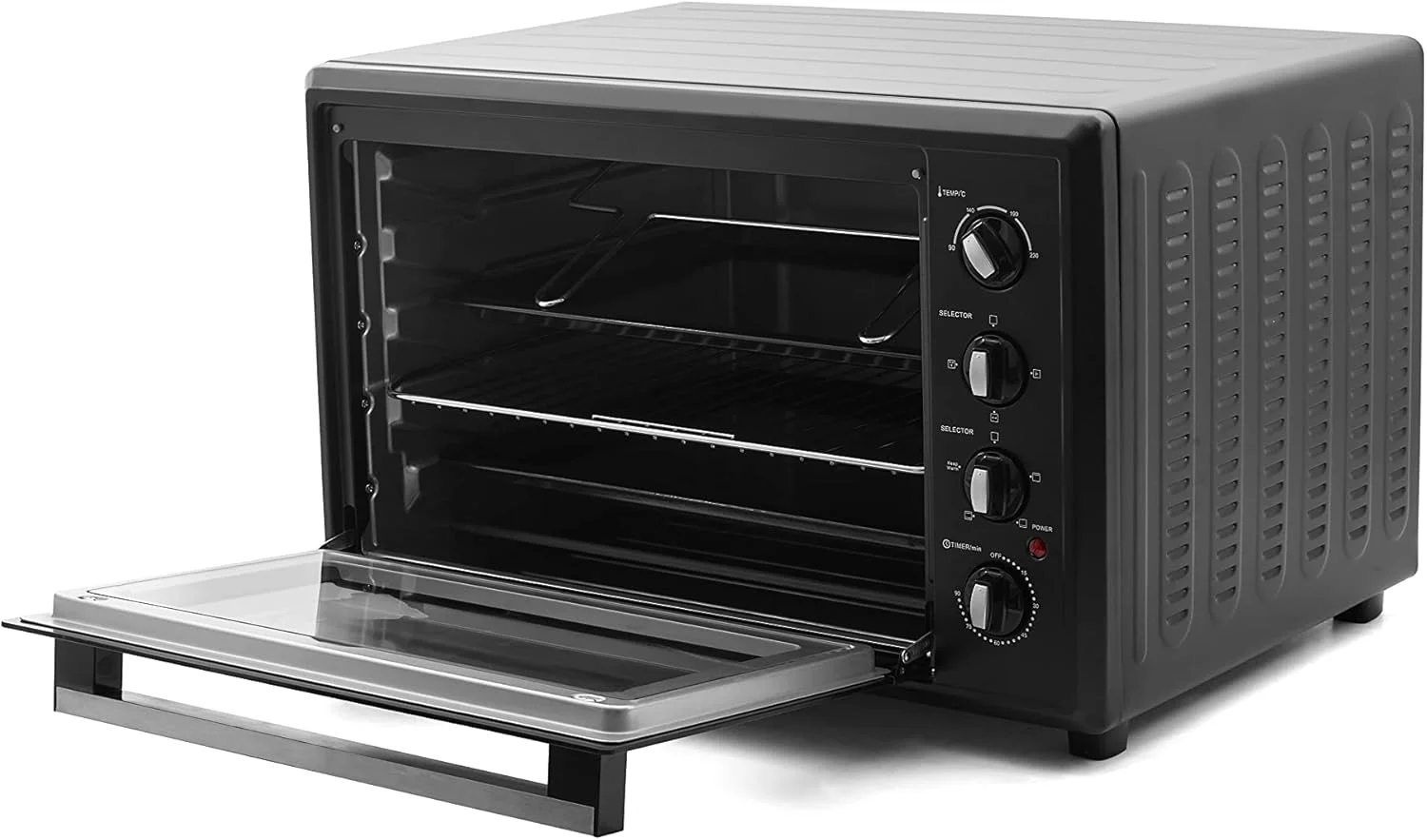آون برقی نیکای 120 لیتری با شیشه دوجداره، آون توستر چندکاره با فن کانوکشن و جوجه گردان، عملکرد گرم نگهدارنده برای تست کردن/پخت/بریان کردن، مدل Nt1201Rcax، مشکی