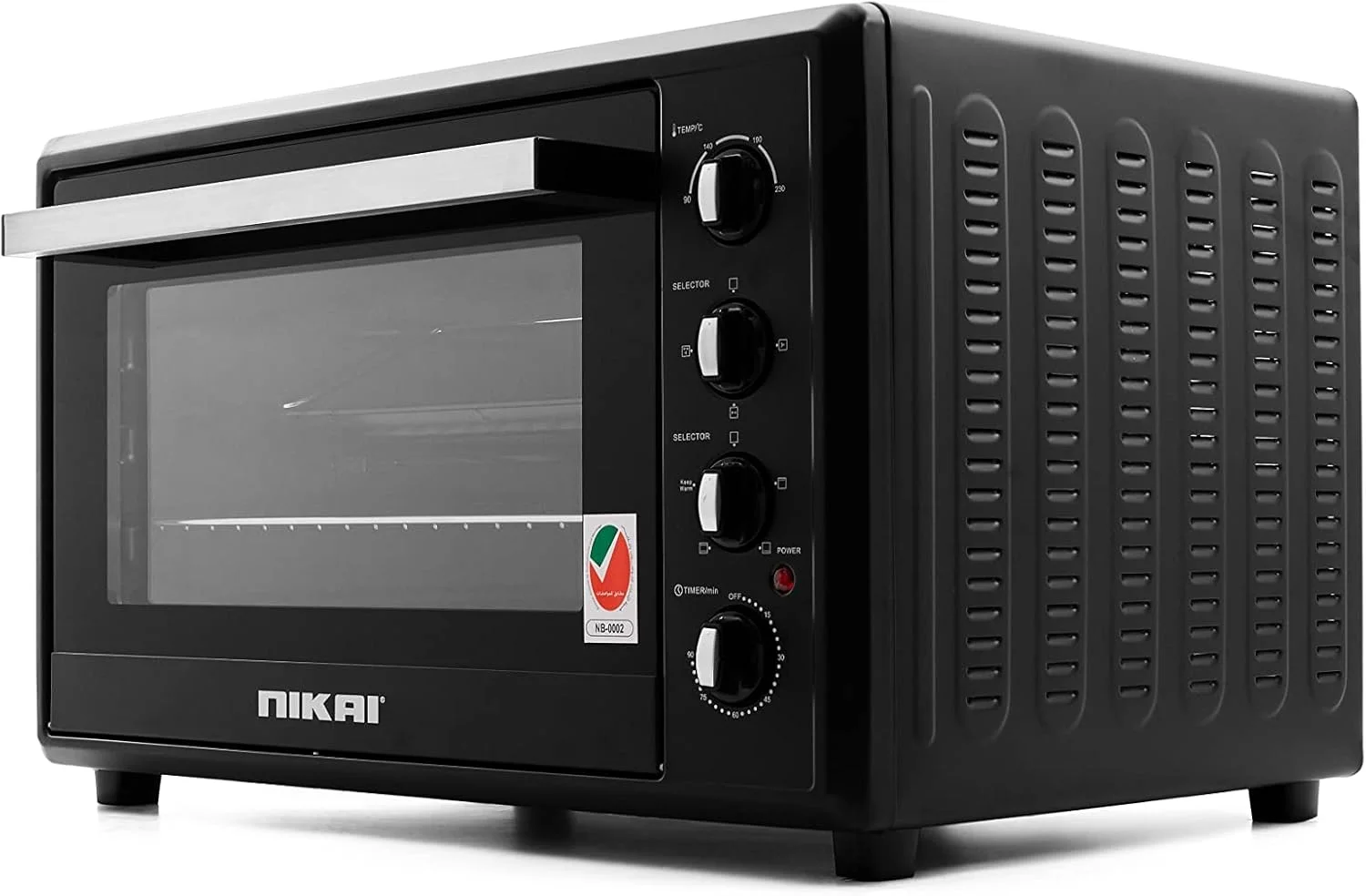 آون برقی نیکای 120 لیتری با شیشه دوجداره، آون توستر چندکاره با فن کانوکشن و جوجه گردان، عملکرد گرم نگهدارنده برای تست کردن/پخت/بریان کردن، مدل Nt1201Rcax، مشکی