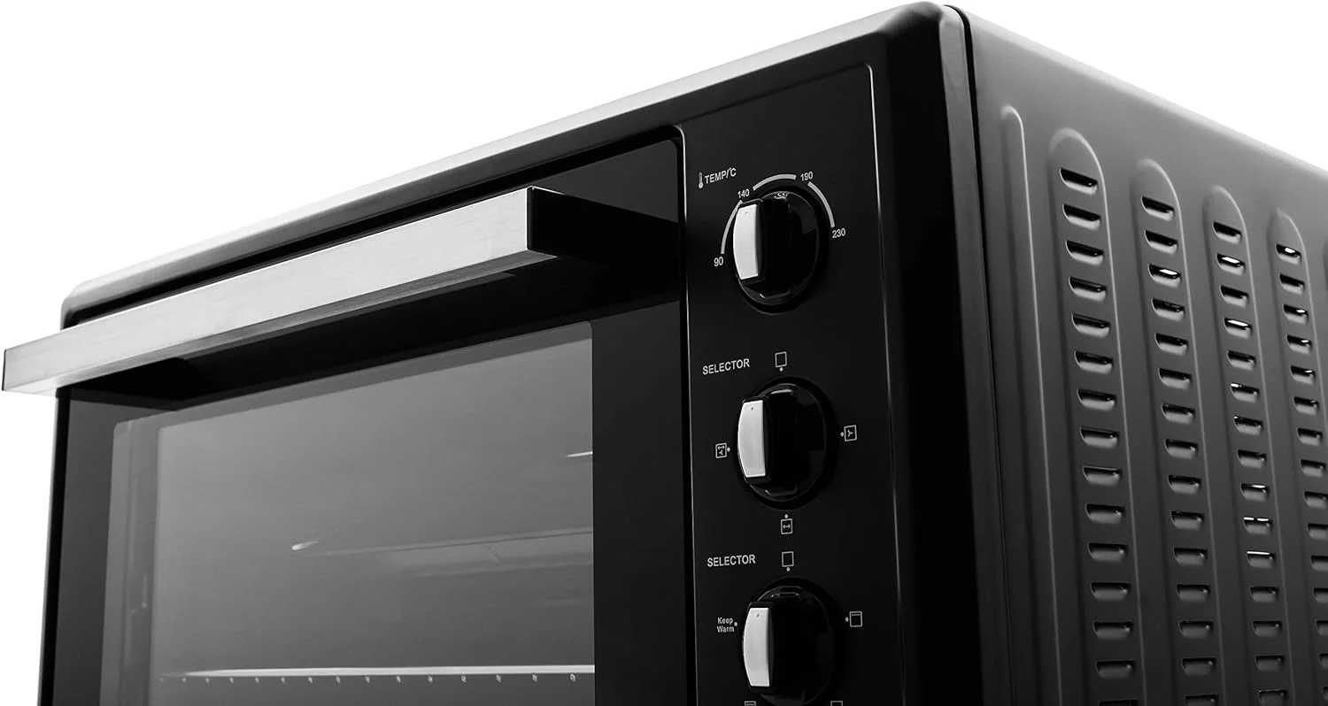 آون برقی نیکای 120 لیتری با شیشه دوجداره، آون توستر چندکاره با فن کانوکشن و جوجه گردان، عملکرد گرم نگهدارنده برای تست کردن/پخت/بریان کردن، مدل Nt1201Rcax، مشکی