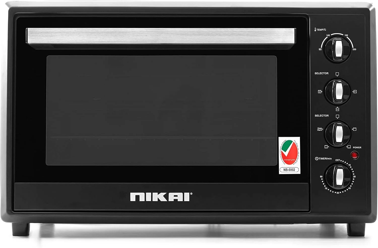 آون برقی نیکای 120 لیتری با شیشه دوجداره، آون توستر چندکاره با فن کانوکشن و جوجه گردان، عملکرد گرم نگهدارنده برای تست کردن/پخت/بریان کردن، مدل Nt1201Rcax، مشکی