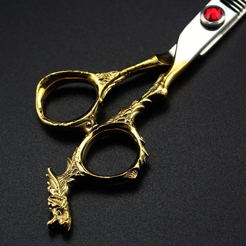قیچی آرایشگری، 6 اینچ دسته اژدهای طلایی ژاپنی 440C، قیچی آرایشگاه، قیچی پیرایش، ست قیچی های پیتاژ، ست قیچی آرایشگری