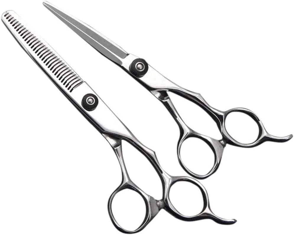 قیچی آرایشگری مو، ست قیچی آرایشگری حرفه ای 6.0 اینچی شامل قیچی صاف + قیچی اره ای، قیچی استیل برای چتری