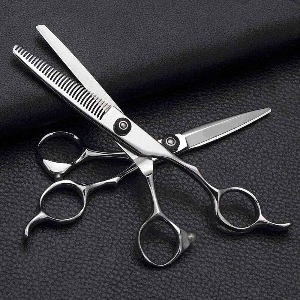 قیچی آرایشگری مو، ست قیچی آرایشگری حرفه ای 6.0 اینچی شامل قیچی صاف + قیچی اره ای، قیچی استیل برای چتری