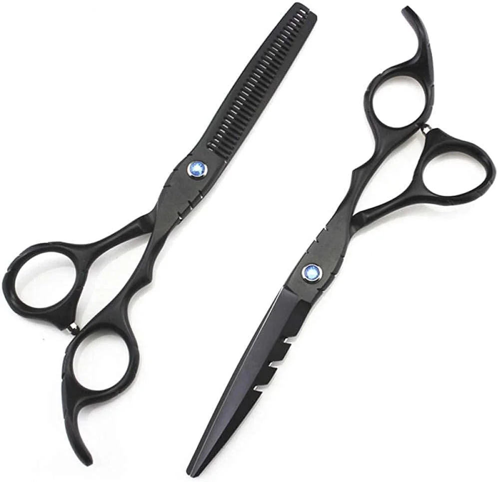 قیچی آرایشگری مو، قیچی حرفه ای 6 اینچی مشکی برای کوتاهی و نازک کردن مو، قیچی آرایشگری