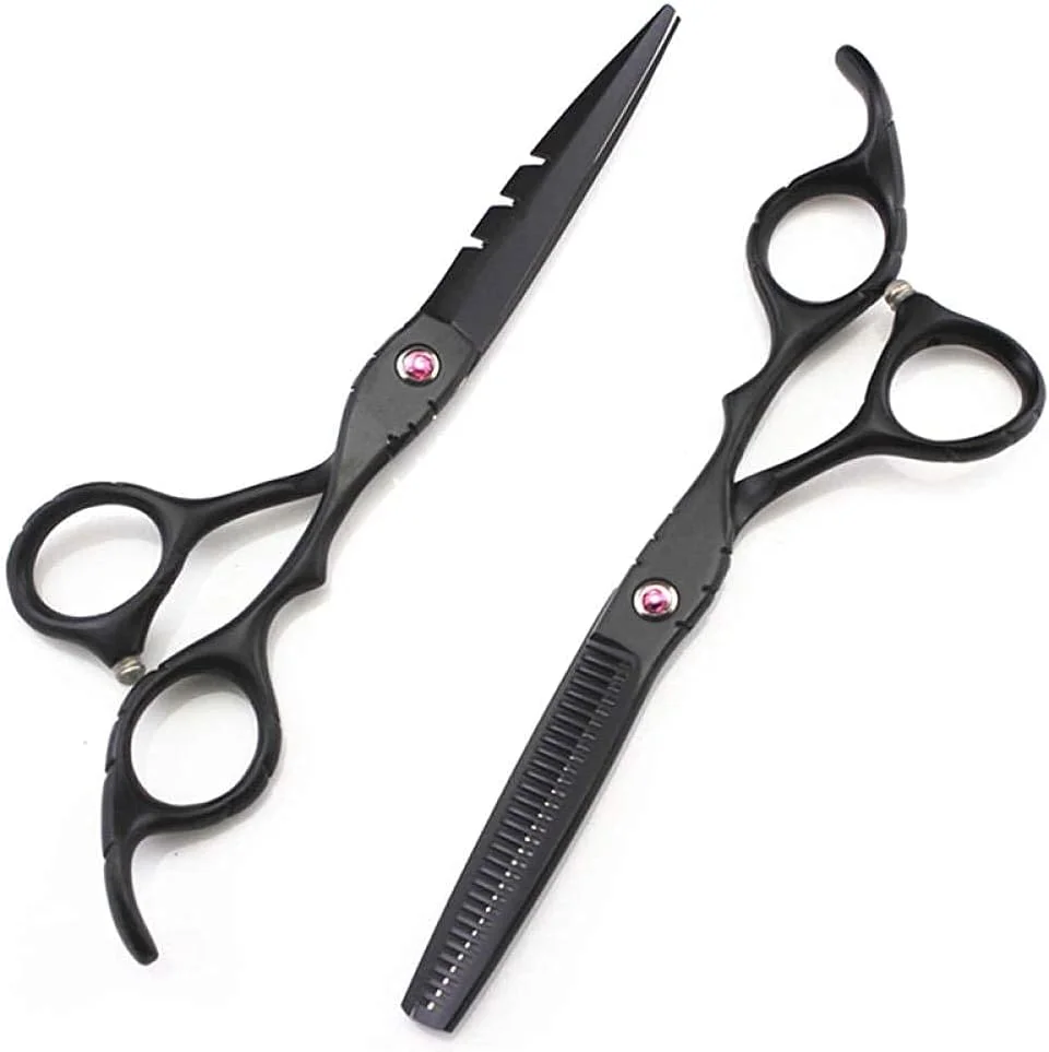 قیچی آرایشگری مو، قیچی حرفه ای 6 اینچی مشکی برای کوتاهی و نازک کردن مو، قیچی آرایشگری