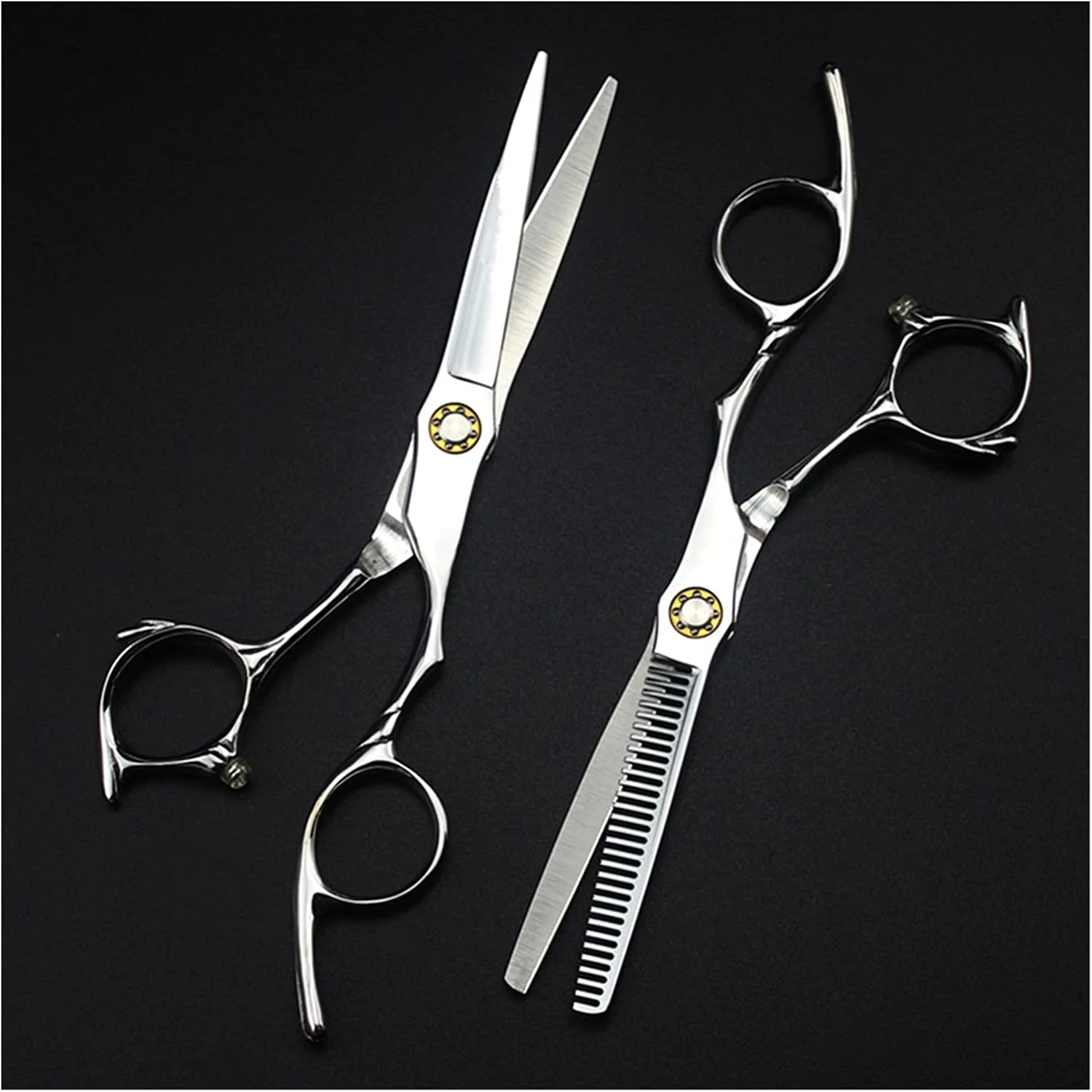 قیچی آرایشگری 6 اینچی نقره ای، قیچی آرایشگری، قیچی آرایشگاه، قیچی تخت، قیچی زیبایی، قیچی پیتاژ، کیت-ست-B