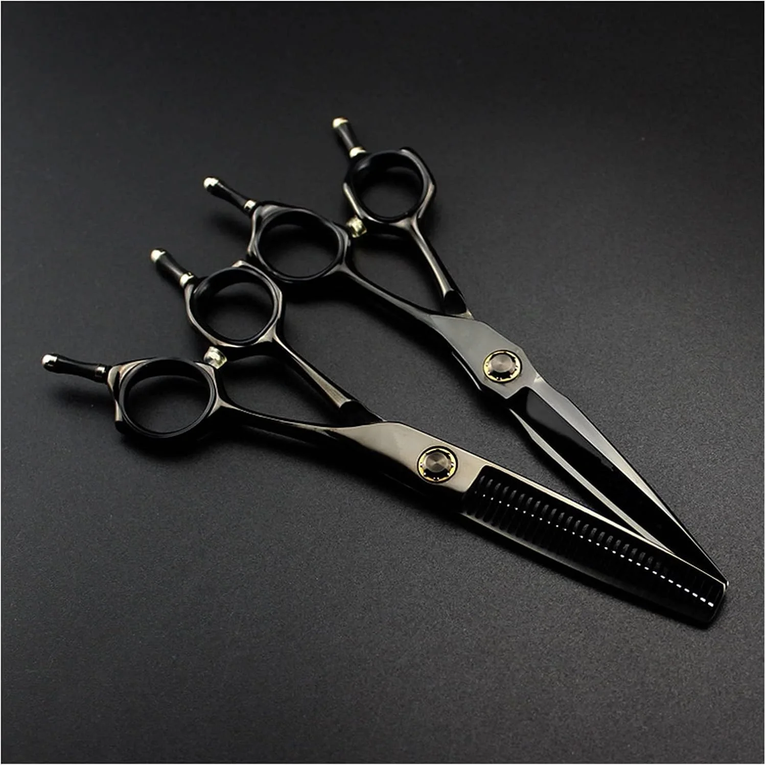 قیچی آرایشگری مو، برش صاف 6 اینچی مشکی، آرایش مو، پیتاژ مو، دندانه دار، آرایشگر، قیچی سلمانی