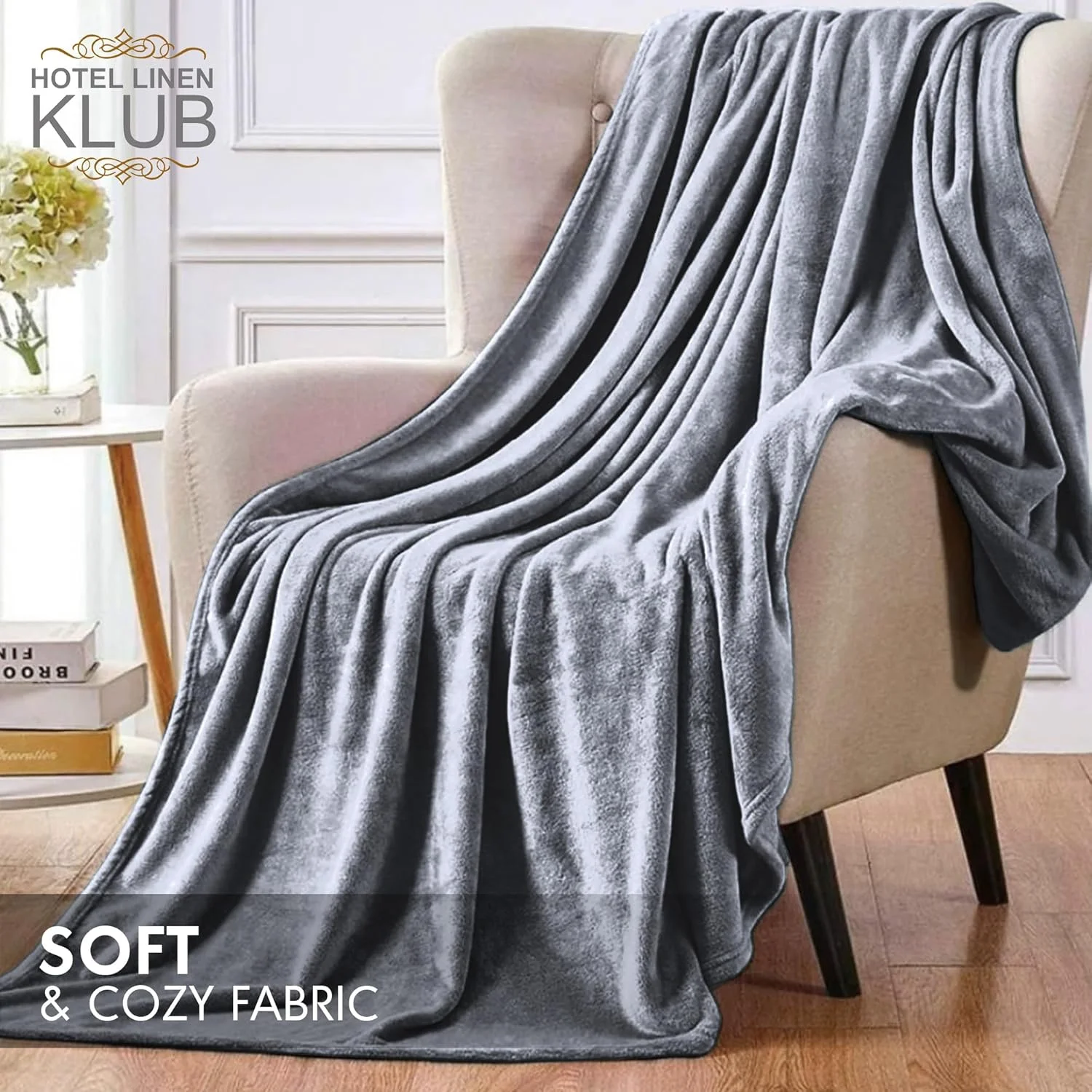 پتو فلانل میکرو فلیس تک نفره Hotel Linen Klub - پتو فوق العاده نرم 260 GSM برای گرمای و راحتی بی نظیر، سایز: 150 x 200 سانتی متر، خاکستری