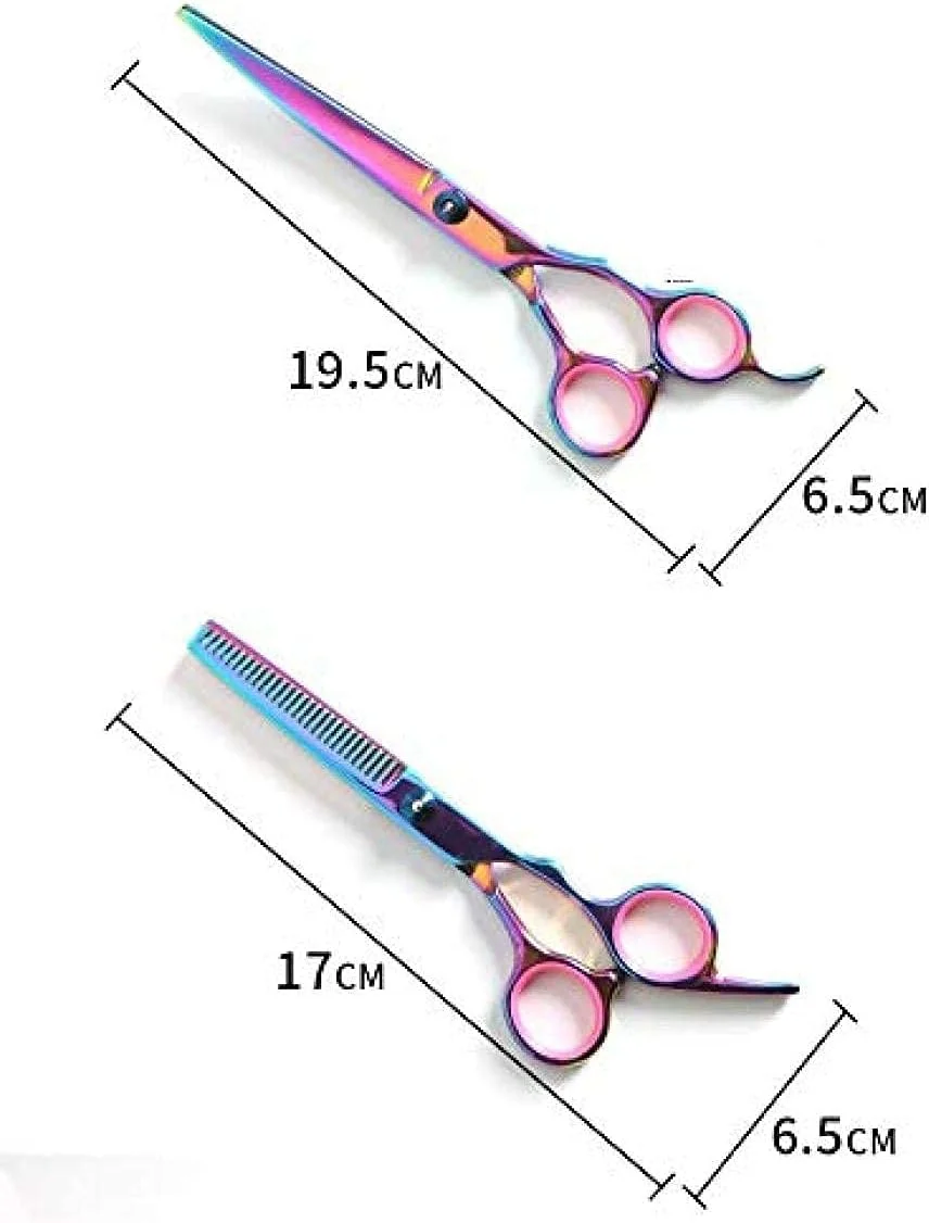 قیچی آرایشگری مو، ست آرایشگری حیوانات خانگی، رنگی، ابزار آرایشگری سگ، ابزار آرایشگری زیبایی، ست چهار تکه خمیده، طول 19.5 سانتی متر، قیچی آرایشگری