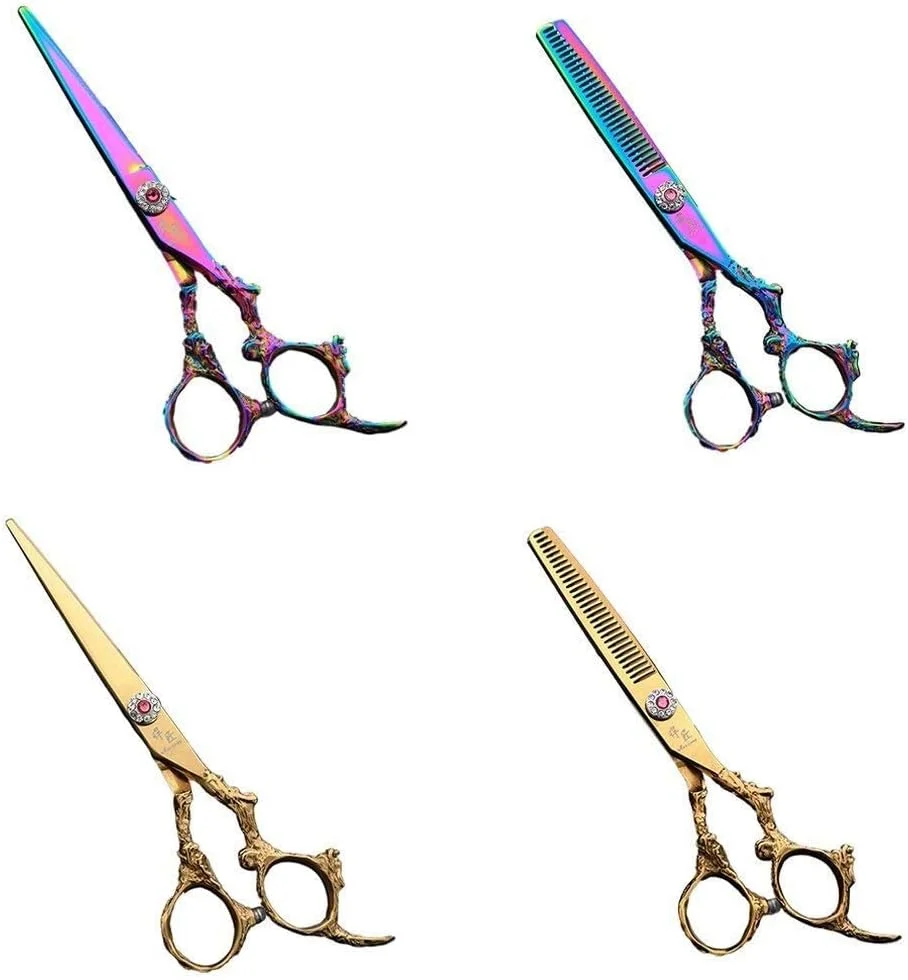 قیچی آرایشگری مو، 1 عدد ابزار آرایشگری استیل ضد زنگ 6 اینچی، قیچی موی صاف و دندانه دار، قیچی اصلاح (نوع دندانه بنفش)، قیچی آرایشگری