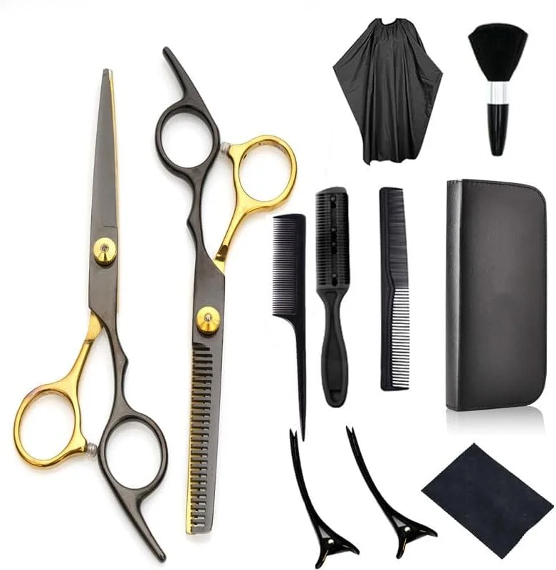 ست قیچی آرایشگری 11 تکه Defsedar، کیت قیچی اصلاح حرفه ای مو با قیچی برش، شانه، شنل، گیره، ست قیچی آرایشگری برای آرایشگر، سالن، منزل