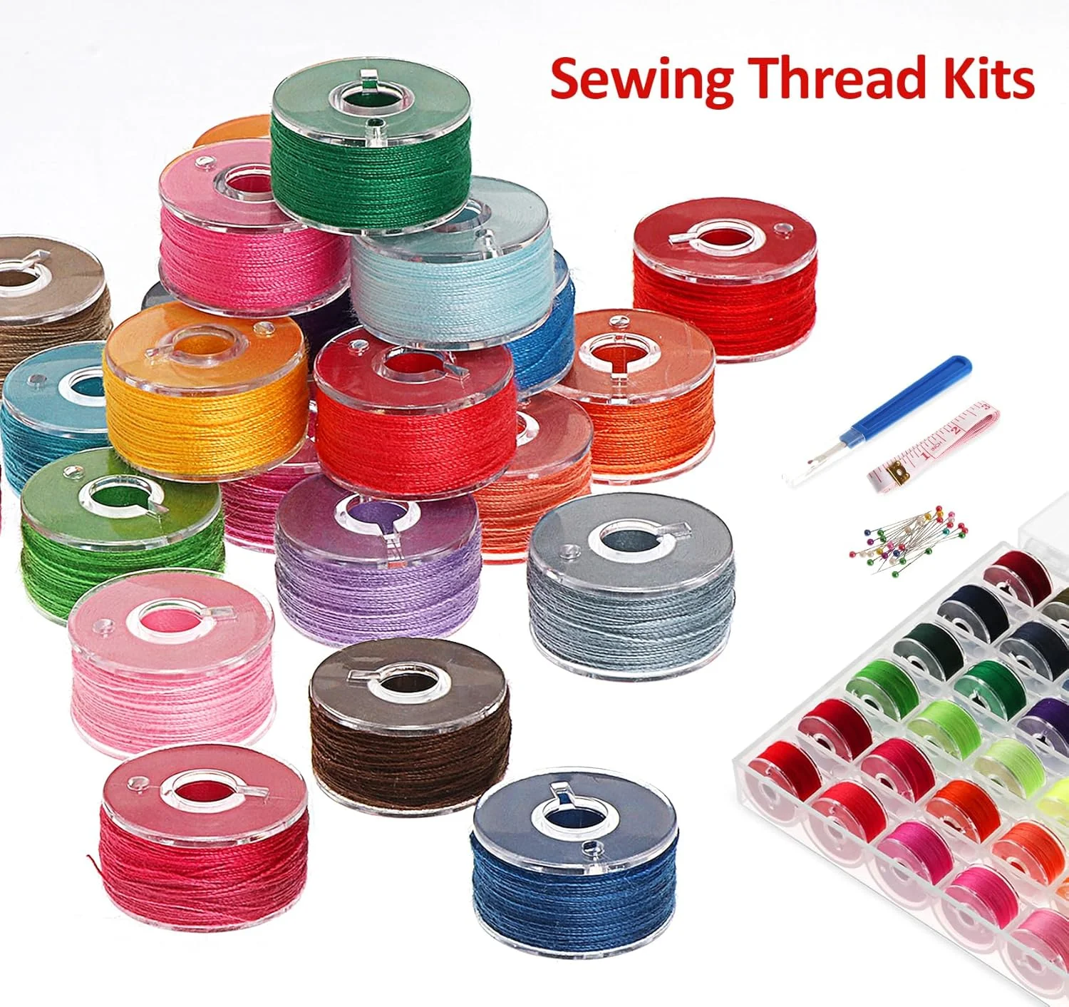 ایلاوک 36 عدد ماسوره و نخ چرخ خیاطی به همراه جعبه برای چرخ های خیاطی سینگر، برادر، ژانومه، بیبی لاک و کنمور