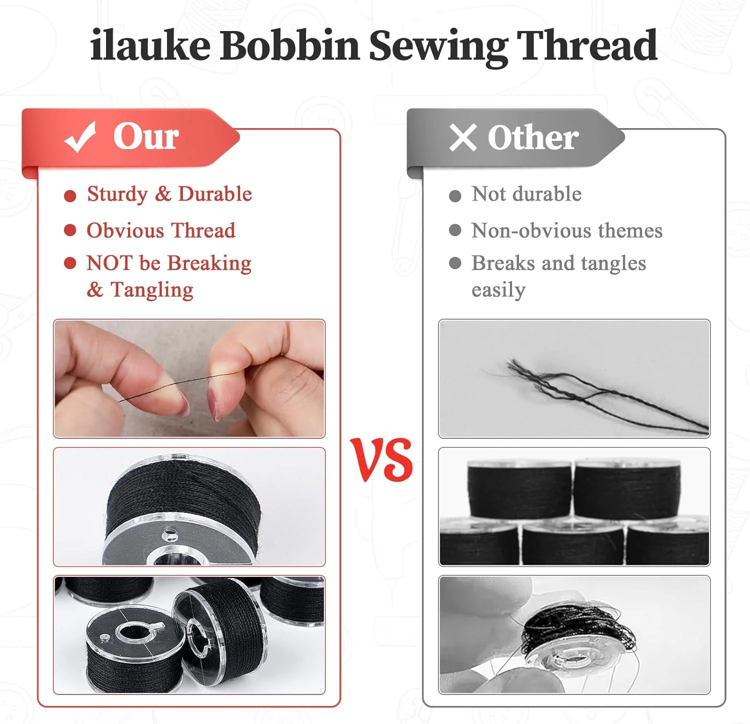 نخ ماسوره مشکی ilauke، 36 عددی، ماسوره نخ چرخ خیاطی از پیش پیچیده شده سایز A با جعبه پلاستیکی شفاف، سازگار با چرخ خیاطی های Brother Singer Embroidery BabyLock Janome Singer، 60WT