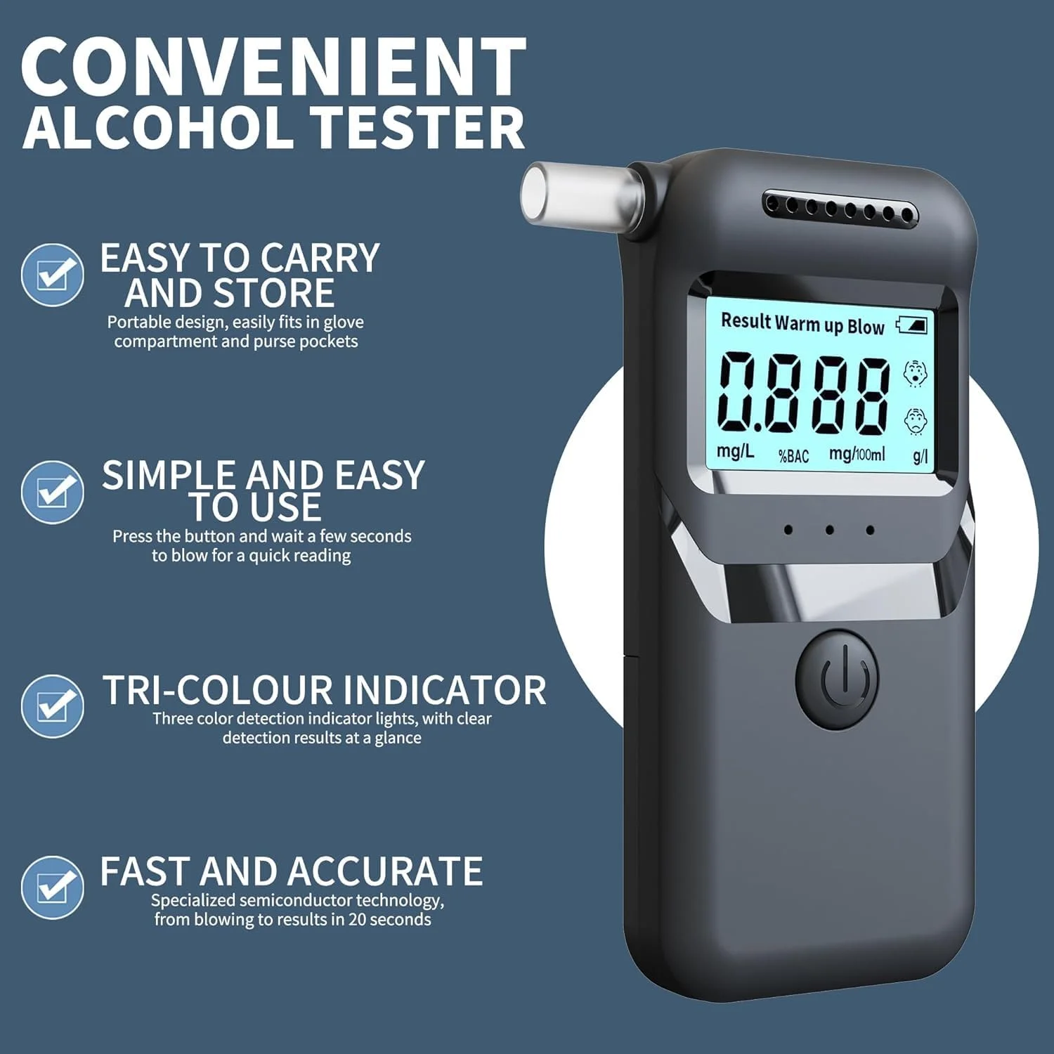 تست الکل Azonee با نمایشگر LCD – دستگاه تنفسی با دقت بالا، قابل حمل برای استفاده شخصی (شامل 10 دهانی) تست الکل Azonee با نمایشگر LCD – دستگاه تنفسی با دقت بالا، قابل حمل برای استفاده شخصی (شامل 10 دهانی)