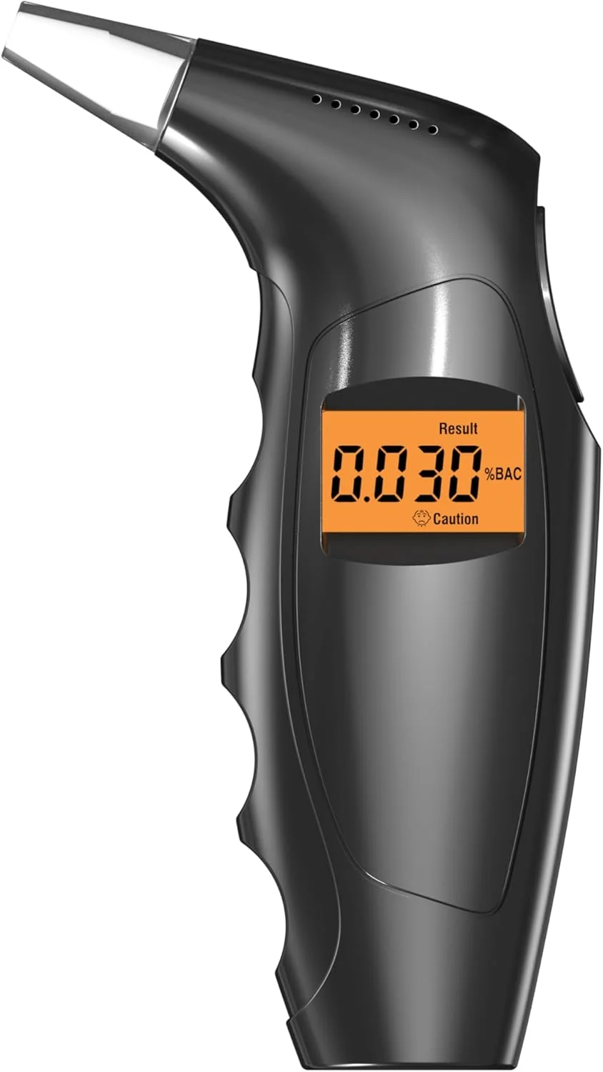 دستگاه تست الکل و الکل سنج قابل حمل برای استفاده شخصی و خانگی، اندازه گیری سریع و دقیق BAC، صفحه نمایش دیجیتال LCD بزرگ، باتری شامل با 5 دهانی قابل تعویض
