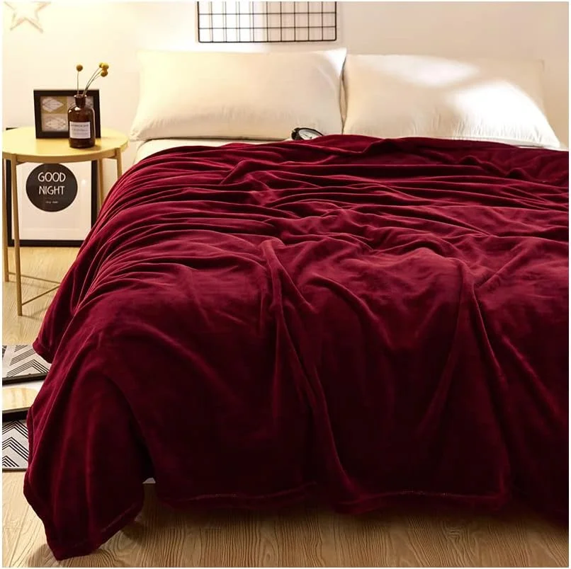 پتو پشمی فلانل فابین، سایز کینگ (200x220) مناسب تمام فصول، 280 GSM، نرم و ابریشمی، پتوهای پشمی گرم و لطیف برای مبل و تخت، سبک وزن و نرم (زرشکی)