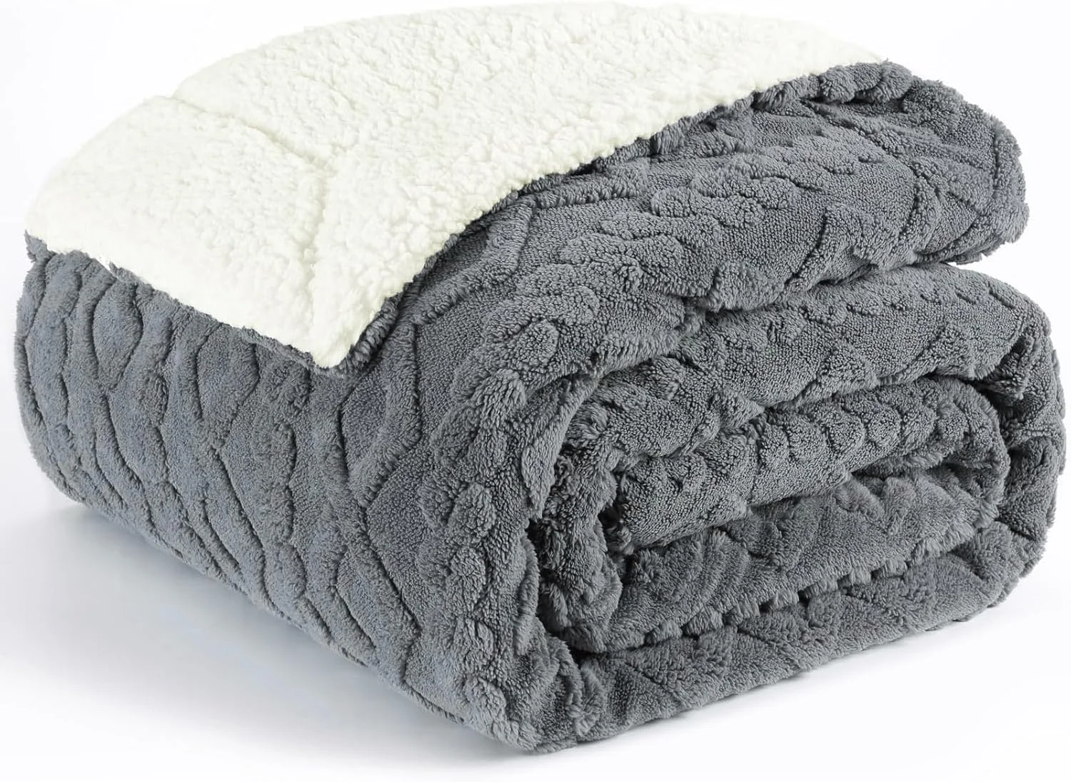 پتو شرپای ژاکارد فابین تک نفره، پتو تخت خواب نرم و لطیف، پتو فلانل پشمی دو رو - پتوی گرم و نرم برای تخت، مبل، مسافرت و کاناپه (خاکستری)