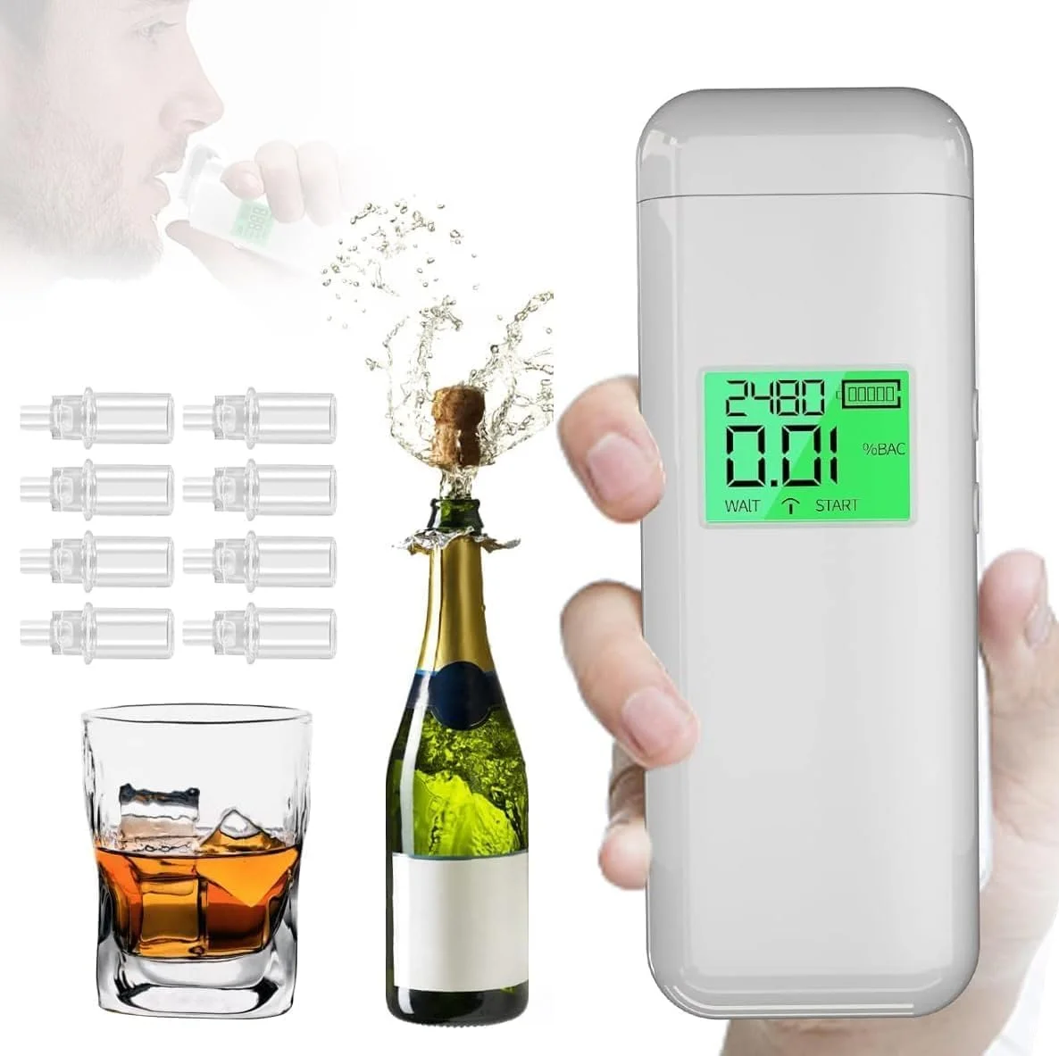 دستگاه تنفسی FC22 برای تشخیص الکل، تستر الکل حرفه ای با دقت بالا با صفحه نمایش دیجیتال HD LCD، حافظه و عملکرد هشدار برای استفاده در مهمانی های خانگی دستگاه تنفسی FC22 برای تشخیص الکل، تستر الکل حرفه ای با دقت بالا با صفحه نمایش دیجیتال HD LCD، حافظه و عملکرد هشدار برای استفاده در مهمانی های خانگی