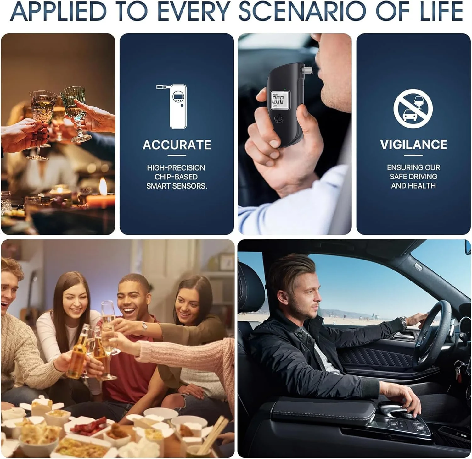 دستگاه تست الکل Mokeum، دستگاه تست الکل با صفحه نمایش LCD، دستگاه تجزیه و تحلیل تنفس قابل حمل با نور LED، ردیاب الکل با دقت بالا