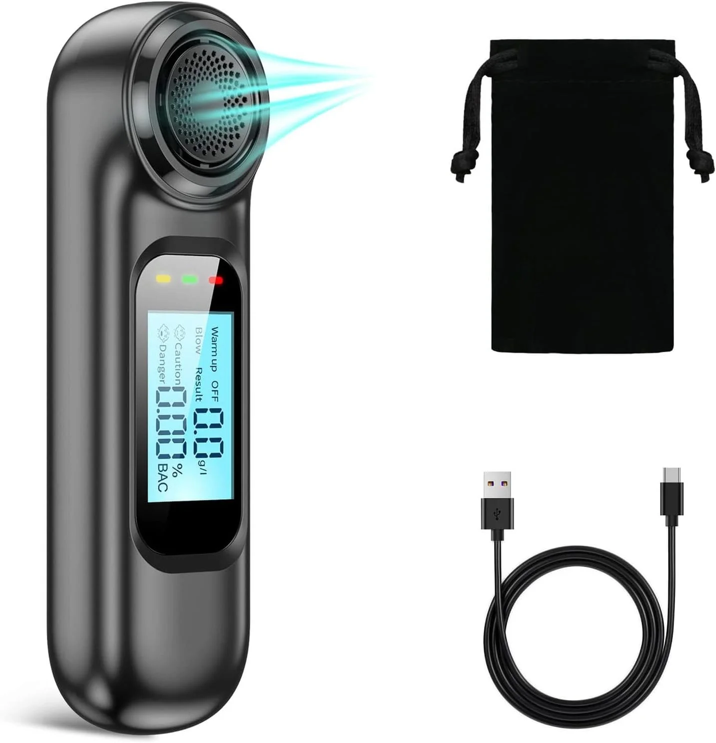 تست الکل قابل حمل LBOYLOVE®، تنفس سنج غیر تماسی، آشکارساز الکل تنفسی با دقت بالا، قابل شارژ USB با صفحه نمایش LCD دیجیتال، برای رانندگی ایمن پس از نوشیدن (مشکی) تست الکل قابل حمل LBOYLOVE®، تنفس سنج غیر تماسی، آشکارساز الکل تنفسی با دقت بالا، قابل شارژ USB با صفحه نمایش LCD دیجیتال، برای رانندگی ایمن پس از نوشیدن (مشکی)