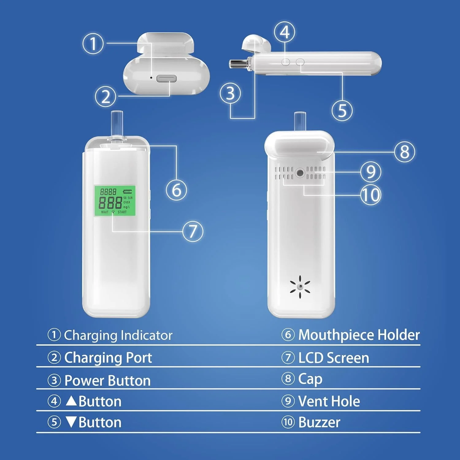 دستگاه تنفسی FC22 برای تشخیص الکل، تستر الکل حرفه ای با دقت بالا با صفحه نمایش دیجیتال HD LCD، حافظه و عملکرد هشدار برای استفاده در مهمانی های خانگی