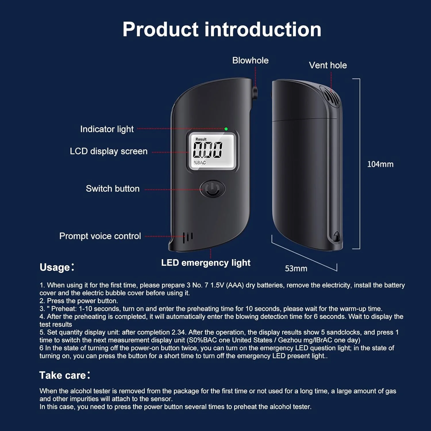 دستگاه تست الکل Mokeum، دستگاه تست الکل با صفحه نمایش LCD، دستگاه تجزیه و تحلیل تنفس قابل حمل با نور LED، ردیاب الکل با دقت بالا