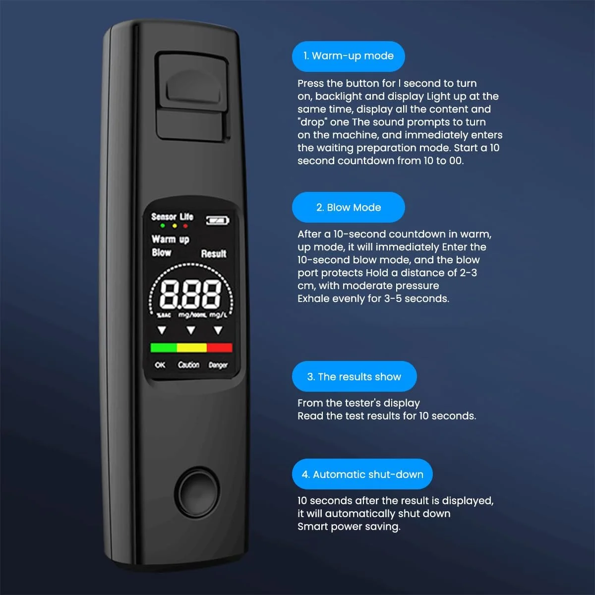 دستگاه تست الکل ELEPHANTBOAT®، تنفس سنج حرفه ای با دقت بالا، الکل سنج غیر تماسی با شارژ Type-C و قابل حمل