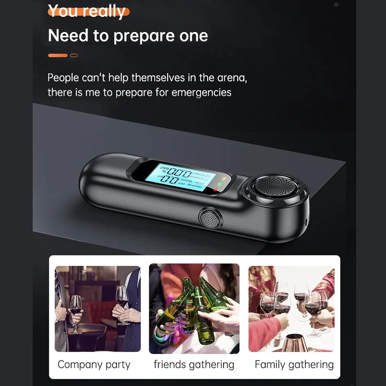 تست الکل قابل حمل LBOYLOVE®، تنفس سنج غیر تماسی، آشکارساز الکل تنفسی با دقت بالا، قابل شارژ USB با صفحه نمایش LCD دیجیتال، برای رانندگی ایمن پس از نوشیدن (مشکی)
